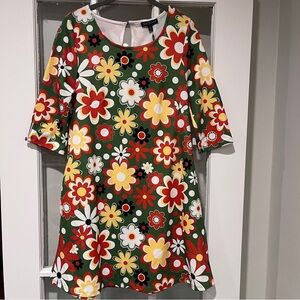 Vibrant Floral Mini Dress - Green, Red, Yellow